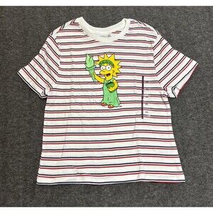The Simpsons Women's Lisa Print Short Sleeve Stripped White 2XL
